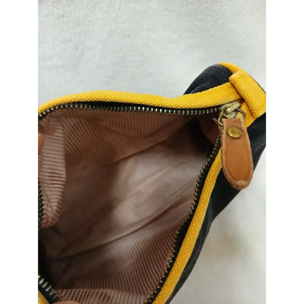 Vintage Ralph Lauren Zip Clutch Cosmetic Bag Gold Crest 7” Black Gold Embroidery